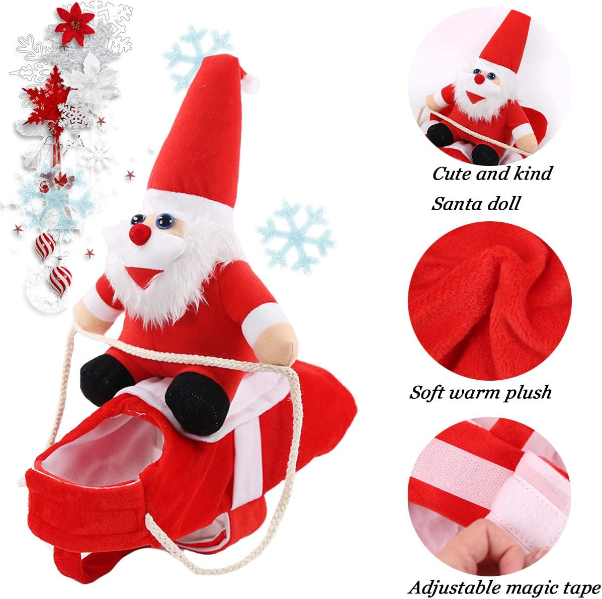 Clearance Christmas Dog Costume Funny Dog Christmas Santa Claus Costume Riding on Dog Pet Cat Christmas Holiday Outfit Pet Christmas Clothes Dressing up for Halloween Christmas Party(Large)