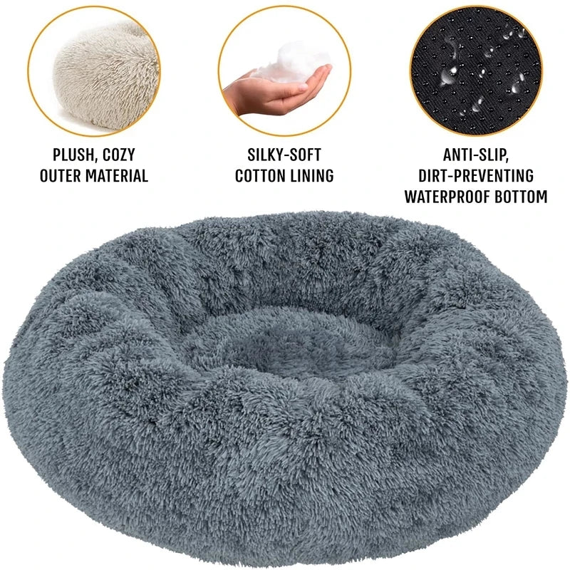Round Plush Dog Bed – Deep Cushioned Nest for Medium & Large Dogs