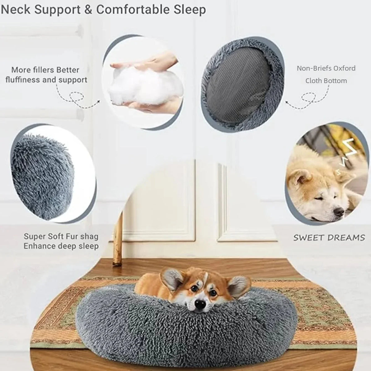 Round Plush Dog Bed – Deep Cushioned Nest for Medium & Large Dogs
