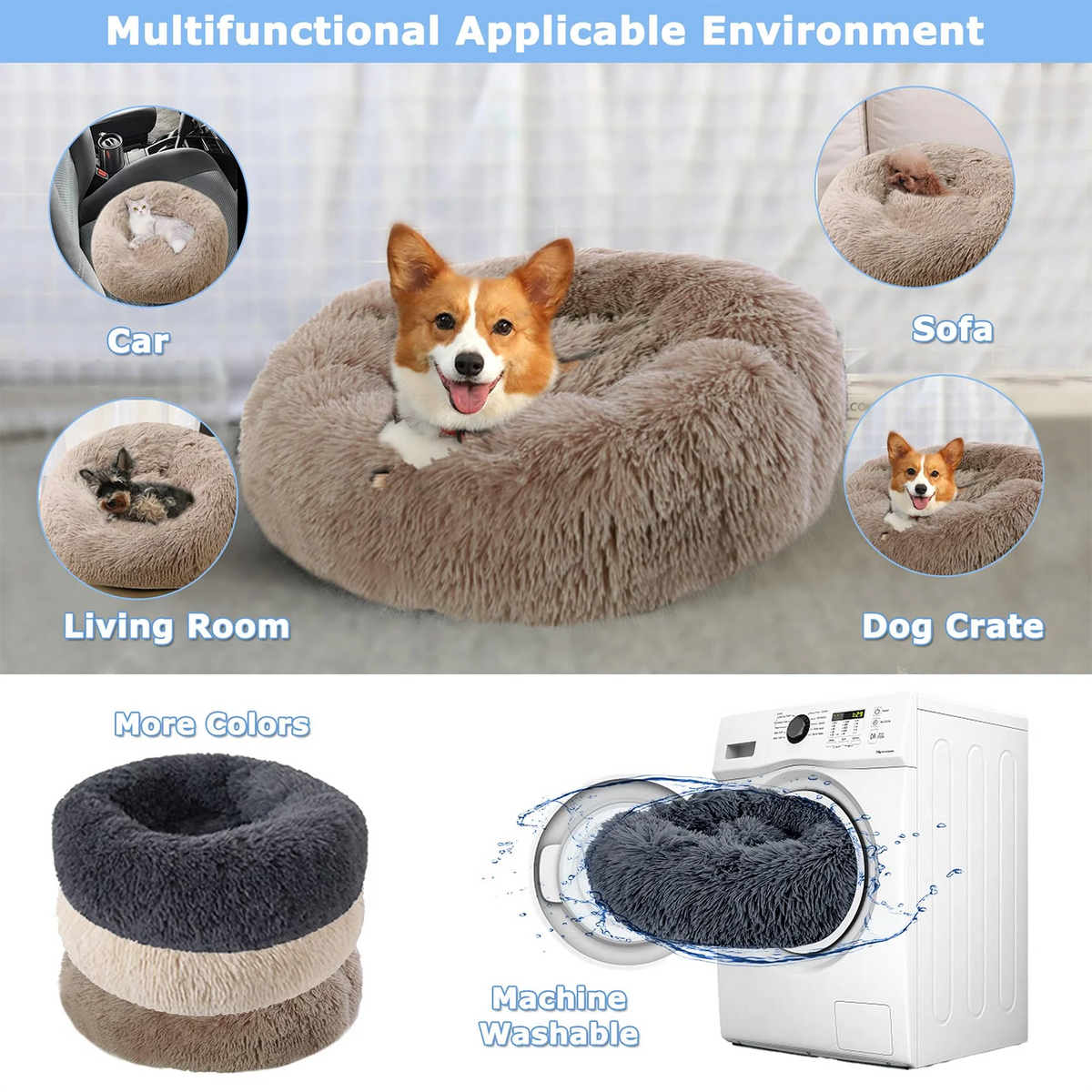 Round Plush Dog Bed – Deep Cushioned Nest for Medium & Large Dogs