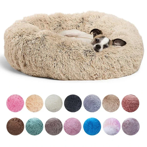 Round Plush Dog Bed – Deep Cushioned Nest for Medium & Large Dogs