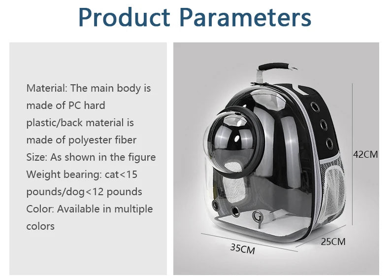 Bubble Backpack Pet Carrier – See-Through Travel Bag for Cats & Small Dogs
