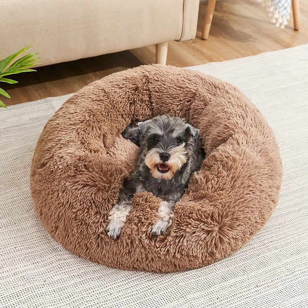 Round Plush Dog Bed – Deep Cushioned Nest for Medium & Large Dogs